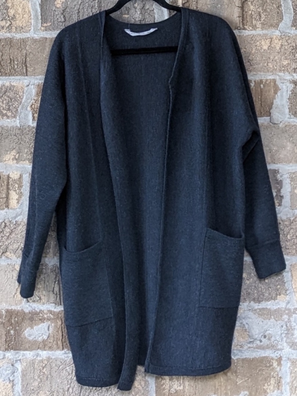 Athleta charcoal gray wool blend open front long sleeve draped cozy cardigan